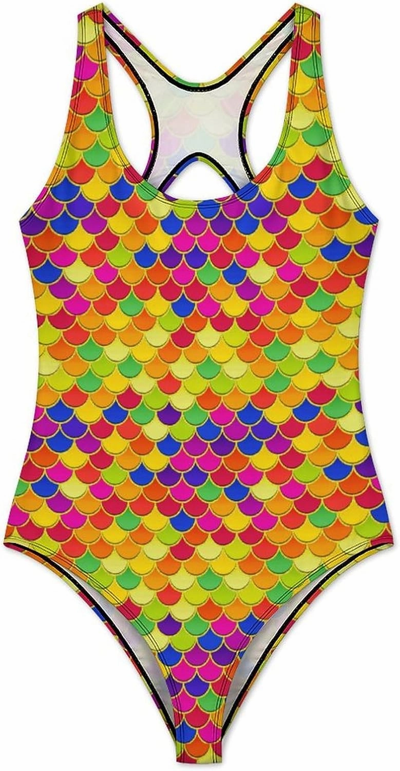 Womens One Piece Swimsuit Cute Red Cherry White Flower Tummy Control Bathing Suits Wireless Racerback Padded Swimwear
