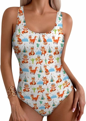 Womens One Piece Swimsuit Cute Red Cherry White Flower Tummy Control Bathing Suits Wireless Racerback Padded Swimwear