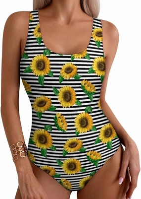 Womens One Piece Swimsuits Cute Duck Checkered Tummy Control Bathing Suits Wireless Racerback Padded Swimwear