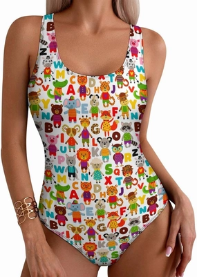 Womens One Piece Swimsuits Cute Duck Checkered Tummy Control Bathing Suits Wireless Racerback Padded Swimwear