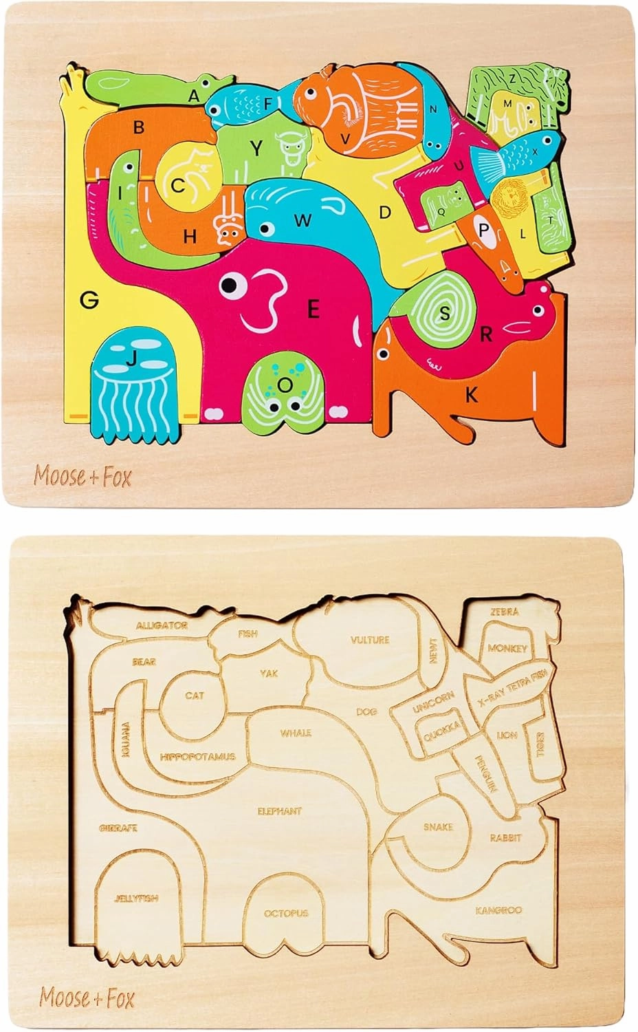 Wooden Animal Alphabet Puzzle for Kids Ages 3-6 – Montessori ABC Learning Toy with 26 Pieces – Preschool Educational Puzzle – Safe Non-Toxic Gift for Preschoolers