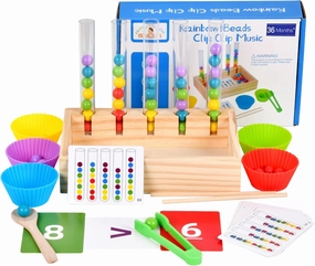 Wooden Montessori Bead Game Building Block Baby Rainbow Stack Matches Counting Color Sorting, boosts fine Motor and Math Skills, for 3  Year Old Boys and Girls, Birthday Gift (Test Tube Bead)
