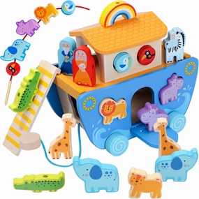 Wooden Noah's Ark Toy with Animal Shape Sorter,Baptism Gifts for 1 2 3 4 Years Old,Montessori Toys for Toddlers,Baptism Gifts for Boys and Girls,24 Months Babies