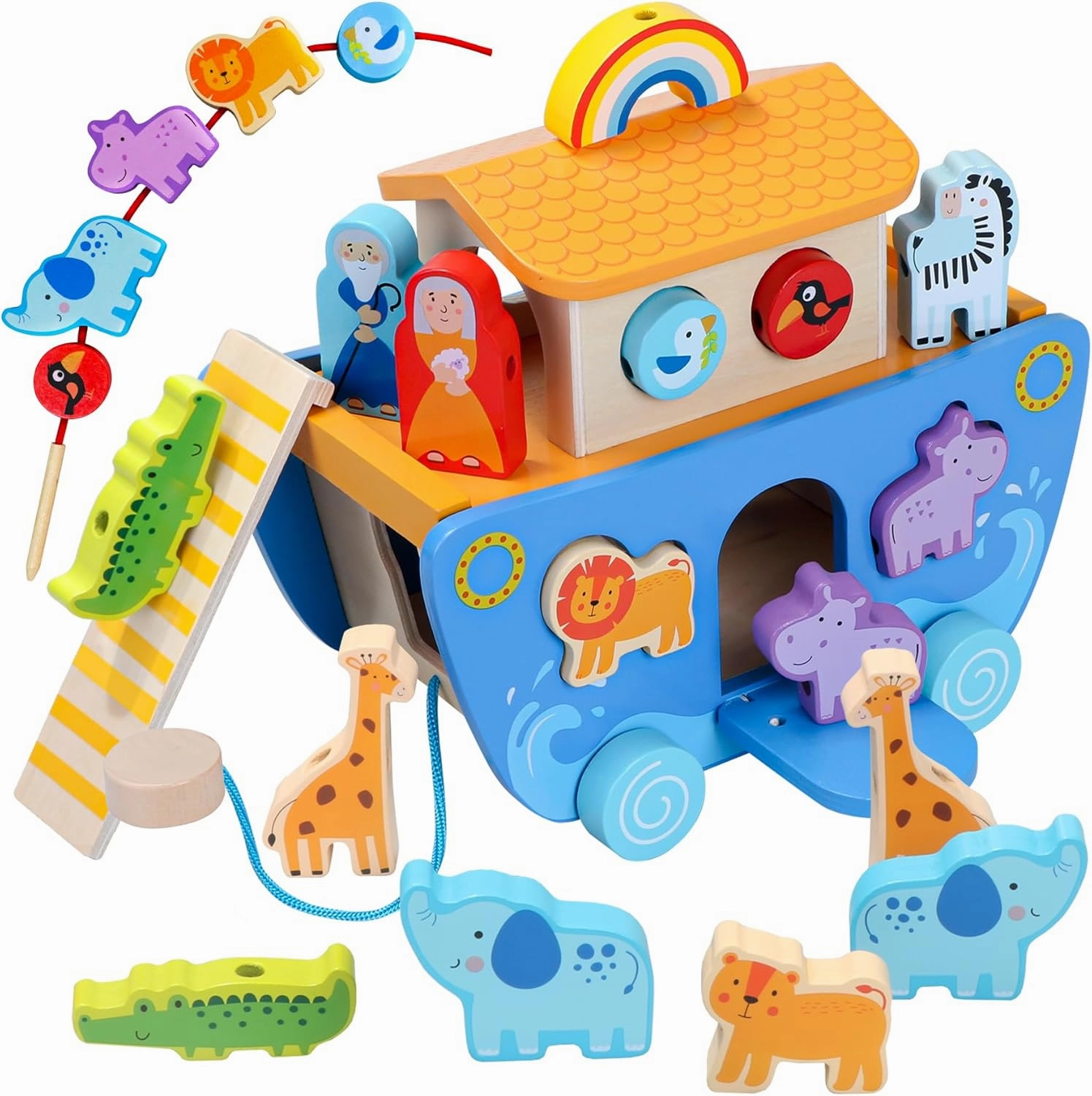 Wooden Noah's Ark Toy with Animal Shape Sorter,Baptism Gifts for 1 2 3 4 Years Old,Montessori Toys for Toddlers,Baptism Gifts for Boys and Girls,24 Months Babies