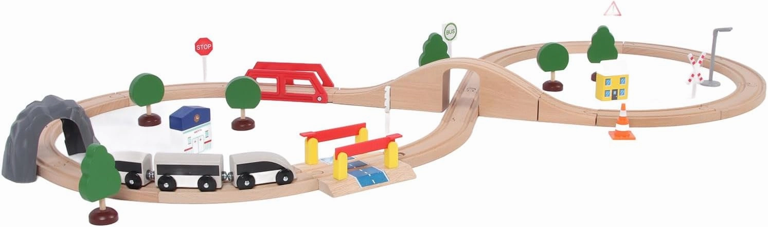 Wooden Track Expansion Pack Bridge Compatible Early Learning Toy Set for Kids (Single Hole Bridge Track)