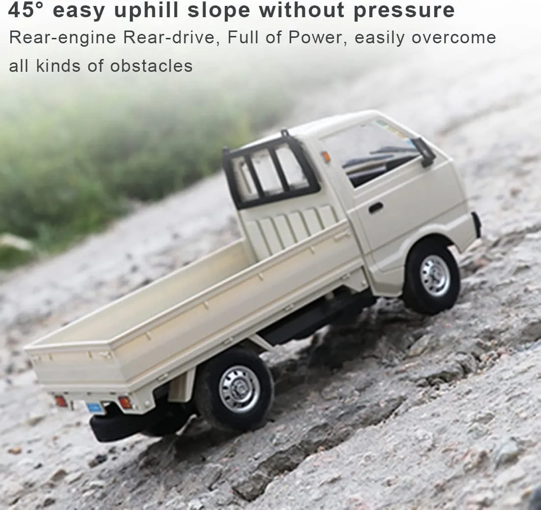 WPL D12 1/16 RC Truck for Adult, 2.4GHz Mini Truck Remote Control Drift Pickup Off Road Vehicle, 130 Motor Rear Drive 20KM/H Cargo Car with Led Light - 3 Battery