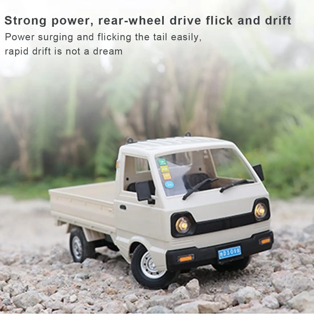 WPL D12 1/16 RC Truck for Adult, 2.4GHz Mini Truck Remote Control Drift Pickup Off Road Vehicle, 130 Motor Rear Drive 20KM/H Cargo Car with Led Light - 3 Battery