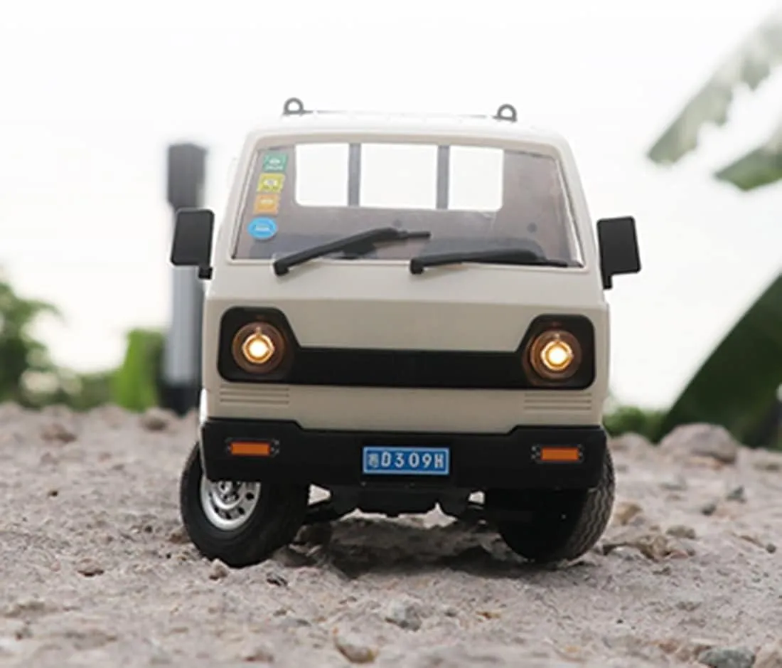 WPL D12 1/16 RC Truck for Adult, 2.4GHz Mini Truck Remote Control Drift Pickup Off Road Vehicle, 130 Motor Rear Drive 20KM/H Cargo Car with Led Light - 3 Battery