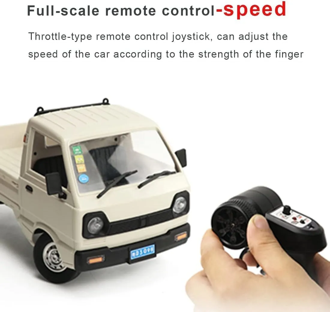 WPL D12 1/16 RC Truck for Adult, 2.4GHz Mini Truck Remote Control Drift Pickup Off Road Vehicle, 130 Motor Rear Drive 20KM/H Cargo Car with Led Light - 3 Battery