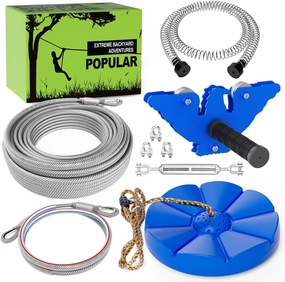 X XBEN Zip line Kits for Backyard, Zip Lines for Kid and Adult, Included Swing Seat, Ziplines Brake, and Steel Trolley, Outdoor Playground Equipment (65FT)
