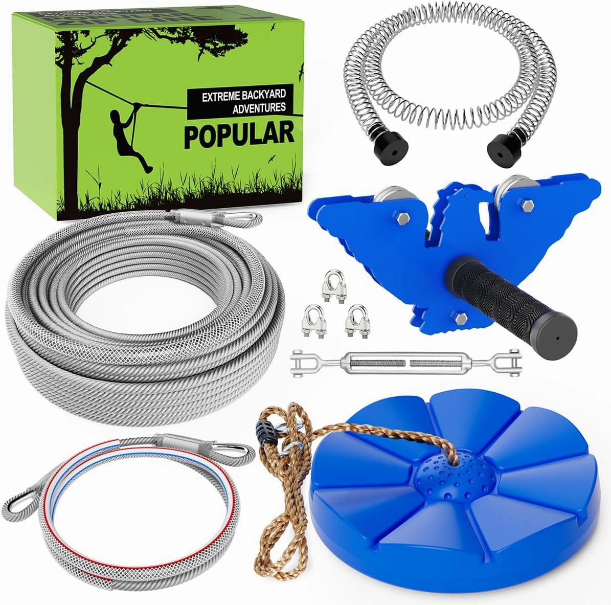 X XBEN Zip line Kits for Backyard, Zip Lines for Kid and Adult, Included Swing Seat, Ziplines Brake, and Steel Trolley, Outdoor Playground Equipment (65FT)