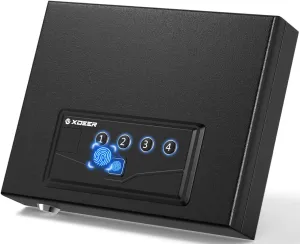 XDeer S004 Biometric Pistol Safe - Quick Access Handgun Firearm Safety Box with Upgraded Fingerprint, Keypad, and Key for Home, Bedside, Nightstand, or Car, Designed for Pistols Black