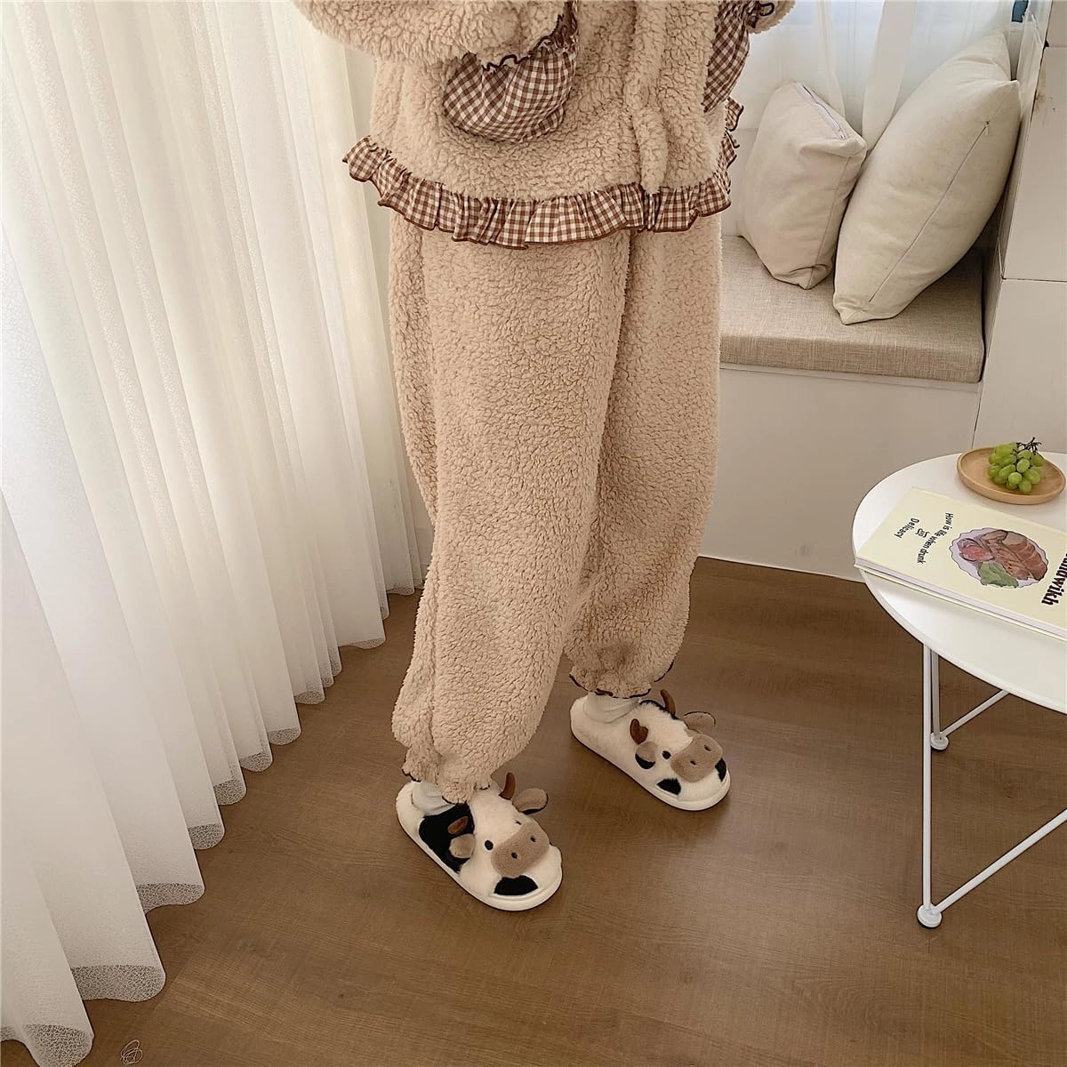 XIXITIAO Slippers For Women,Cow Slippers,Womens Fuzzy Slippers,Cute Animal Cartoon Fluffy Plush House Slippers For Women Men Indoor