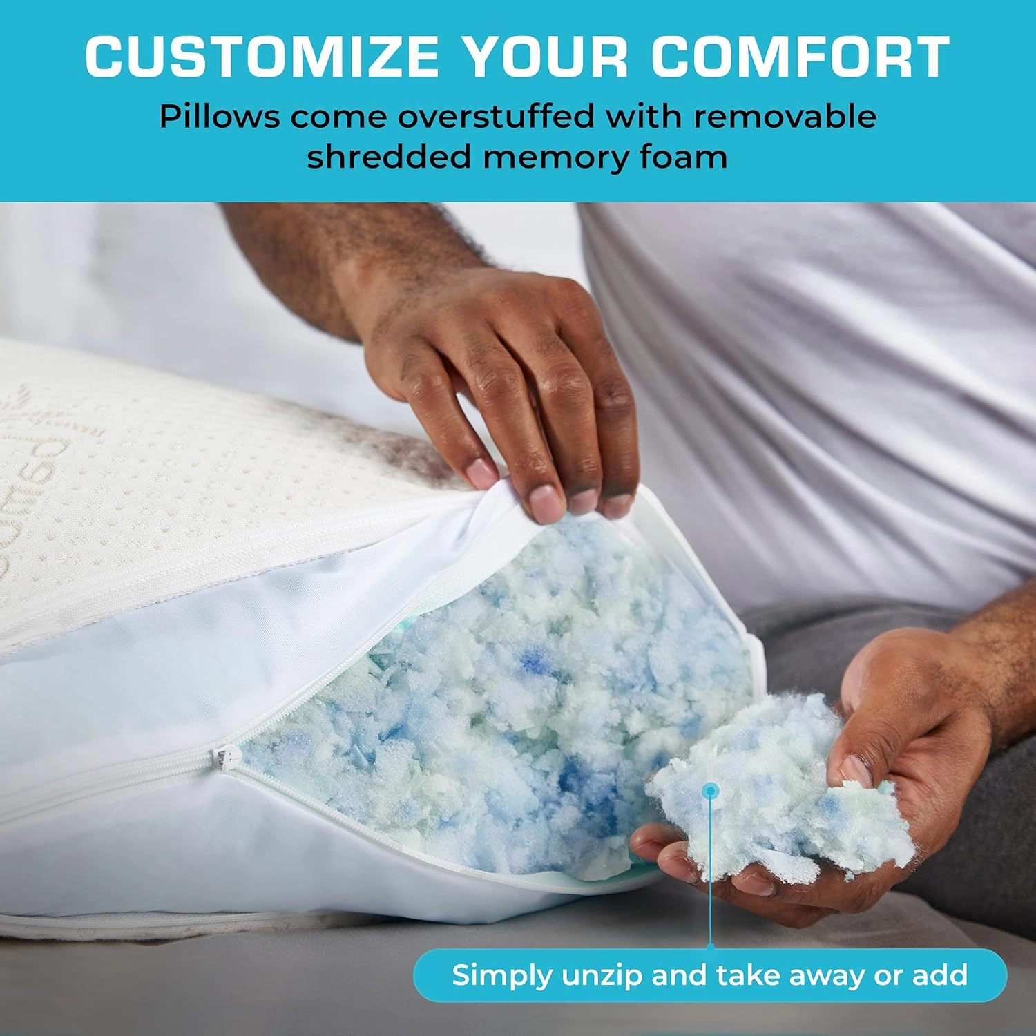 Xtreme Comforts 2-Pack Pillows for Sleeping Made in The USA - GreenGuard Gold Certified Adjustable Standard Memory Foam Pillow for Side, Back & Stomach Sleepers w/Removable Cooling Zipper Cover
