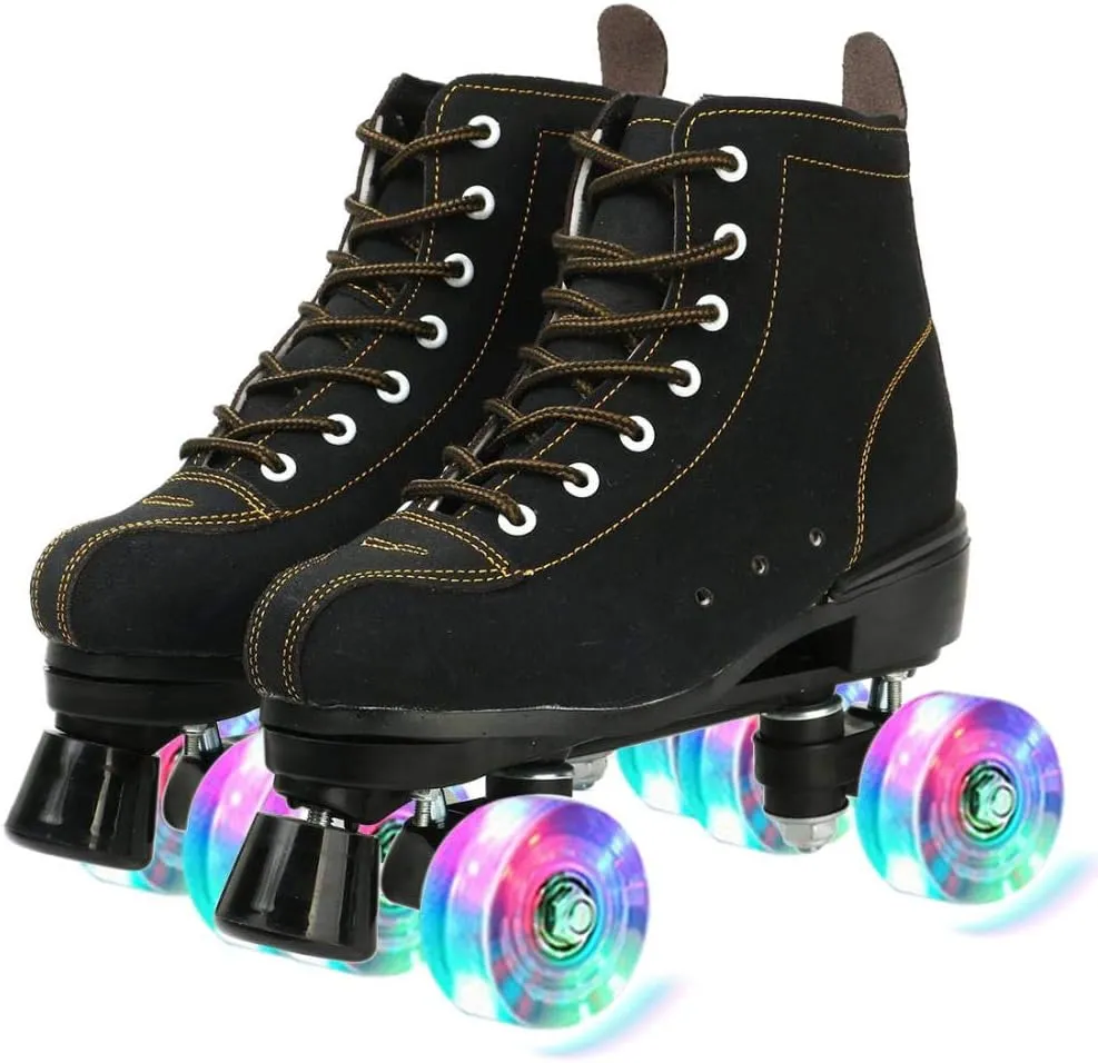 XUDREZ Cowhide Roller Skates for Women and Men High-Top Shoes Double-Row Design,Adjustable Classic Premium Roller Skates