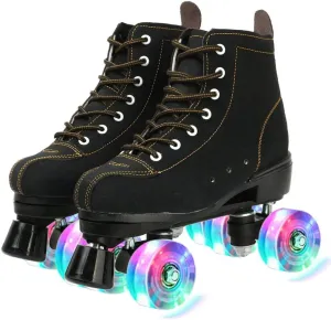 XUDREZ Cowhide Roller Skates for Women and Men High-Top Shoes Double-Row Design,Adjustable Classic Premium Roller Skates