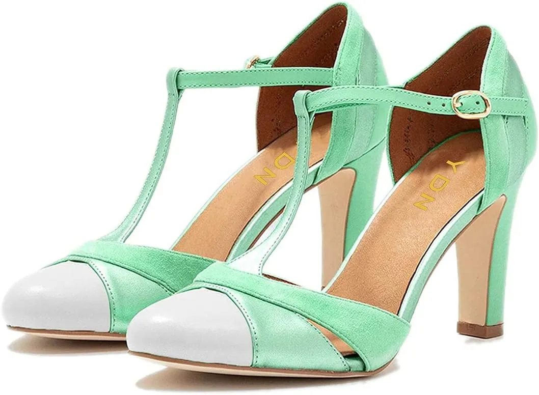 YDN Women's T-Strap Almond Toe Mary Jane Pumps Sexy High Heels Wedding Dress Shoes