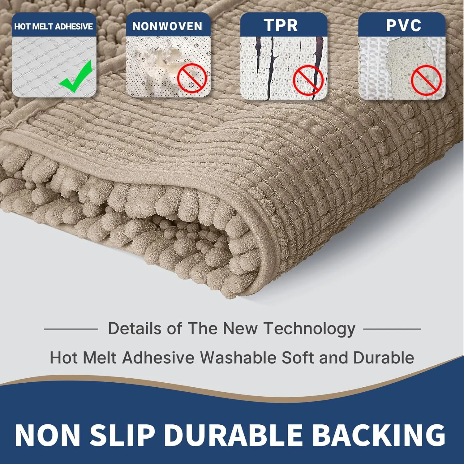 Yimobra Bathroom Rugs Sets 3 Piece, Fluffy Plush Chenille Baht Room Mats Sets with Toilet Rug U Shaped, Soft Shaggy Absorbent Non Slip Shower Rug for Sink, Laundry Room Mat, Machine Washable, Camel