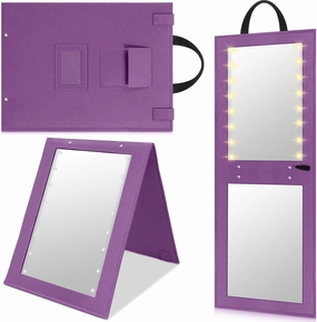 Youyole 1 Pack Backstage Hanging Mirror with Light 31.5x11.8 Inch Travel Foldable LED Full Length Mirror Dance Bag Mirror for Dancers Artists Aestheticians Home Spa Events (Purple)