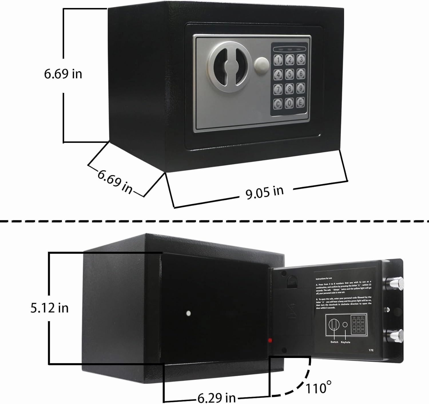 Yuanshikj Electronic Deluxe Digital Security Safe Box Key Keypad Lock Home Office Hotel Business Jewelry Gun Cash Use Storage money (Black 1)