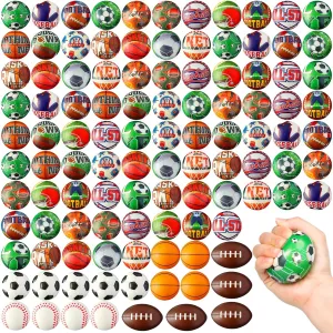 Yunsailing 108 Pcs Mini Sports Stress Balls Bulk 2.4'' Foam Soccer, Basketball, Football, Baseball Squeeze Stress Balls for Anxiety Relief Sports Themed Birthday Party Favor Prize