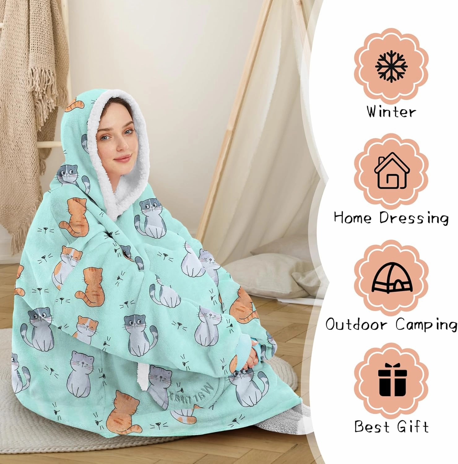 Zando Blanket Hoodie Wearable Blanket Kids and Adult Gift Comfy Blanket Hoodie Oversized Sweatshirt Sherpa Fleece