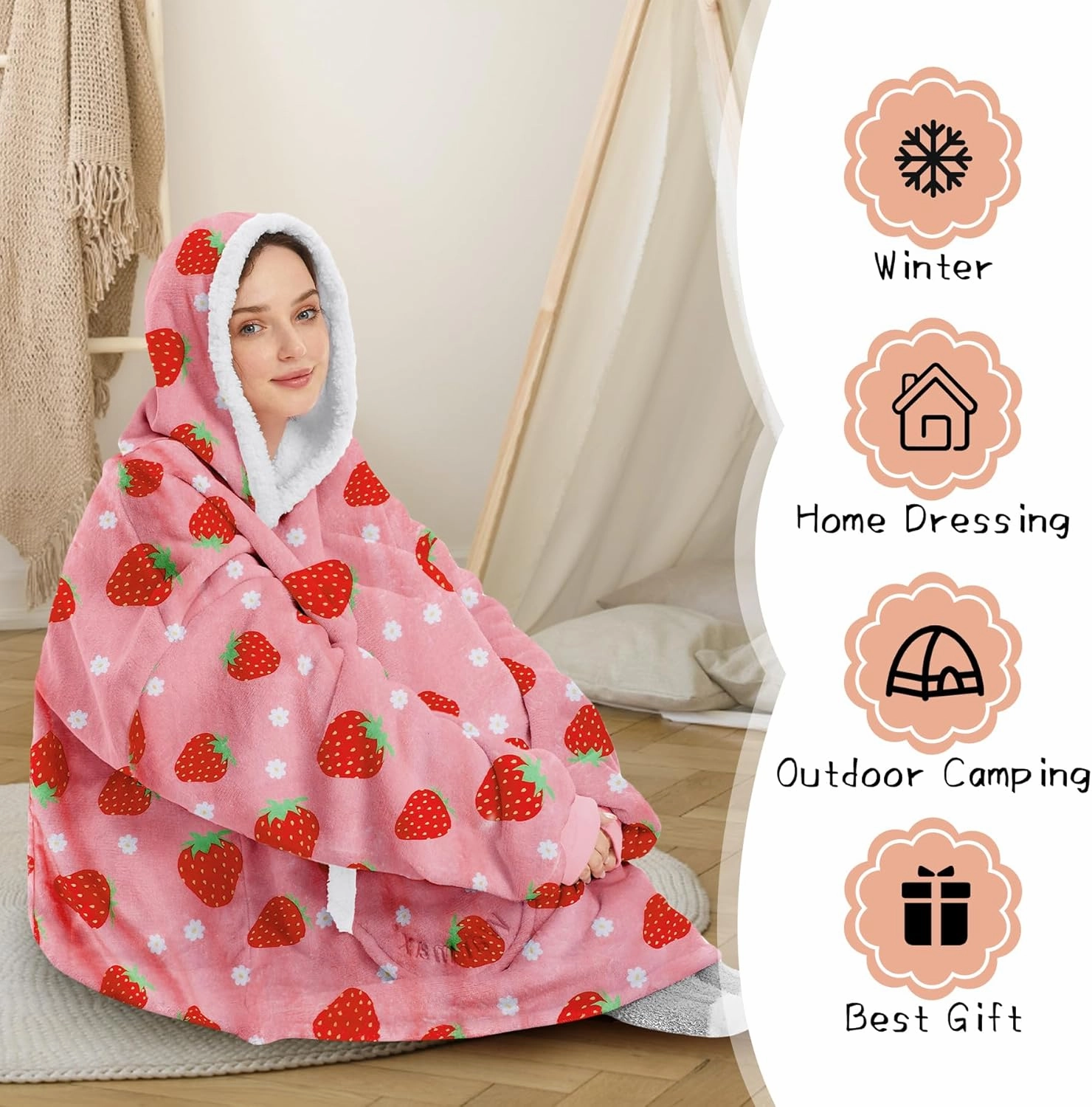Zando Blanket Hoodie Wearable Blanket Kids and Adult Gift Comfy Blanket Hoodie Oversized Sweatshirt Sherpa Fleece