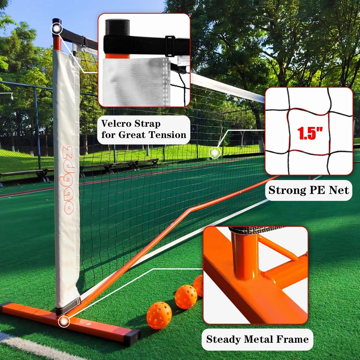Zdgao Pickleball Set with Net for Driveway, 22 FT Regulation Size Pickle Ball Net Set with Pickleballs, Court Markers and Carry Bag, Steady Metal Frame for Outdoor, Indoor Court