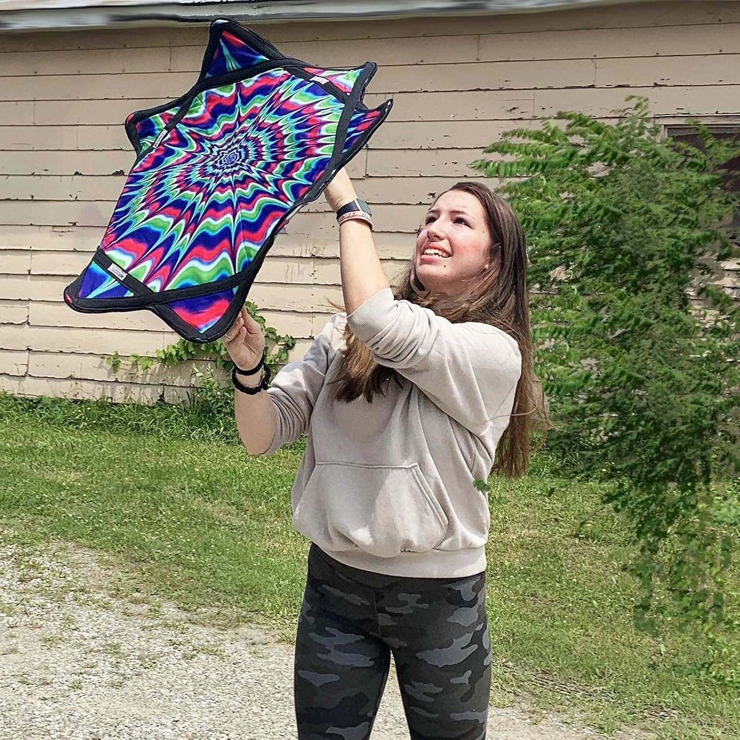Zeekio Mougee - Classic Flow Star - for Beginners & Advanced - Fun & Challenging - Double Stitched Flow Toy - Vibrant Colors & Patterns Durable - 27” Diameter - Flower Power (Purple/Blue)