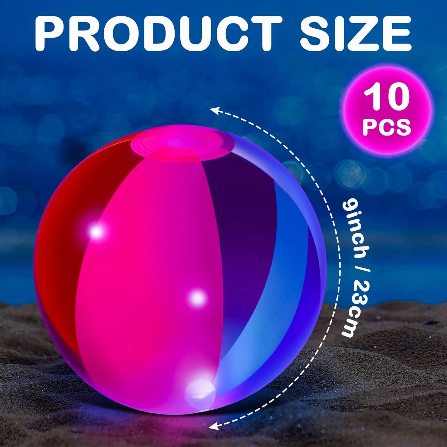 Zhanmai 10 Pcs Glow in The Dark Beach Balls Inflatable Light up Balls 9 Inch Beach Pool Toys Glow in The Dark Party Supplies for Summer Pool Party