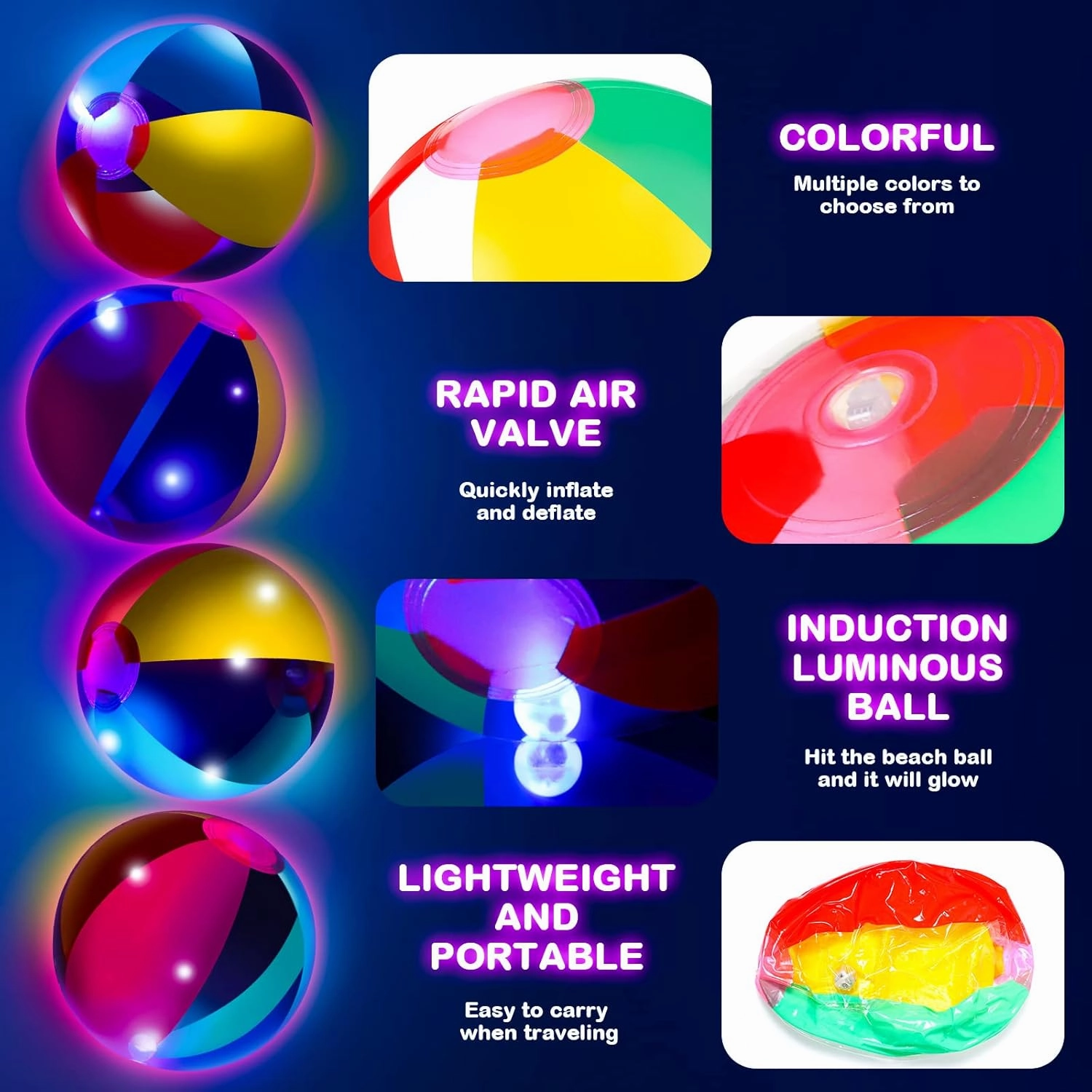 Zhanmai 10 Pcs Glow in The Dark Beach Balls Inflatable Light up Balls 9 Inch Beach Pool Toys Glow in The Dark Party Supplies for Summer Pool Party