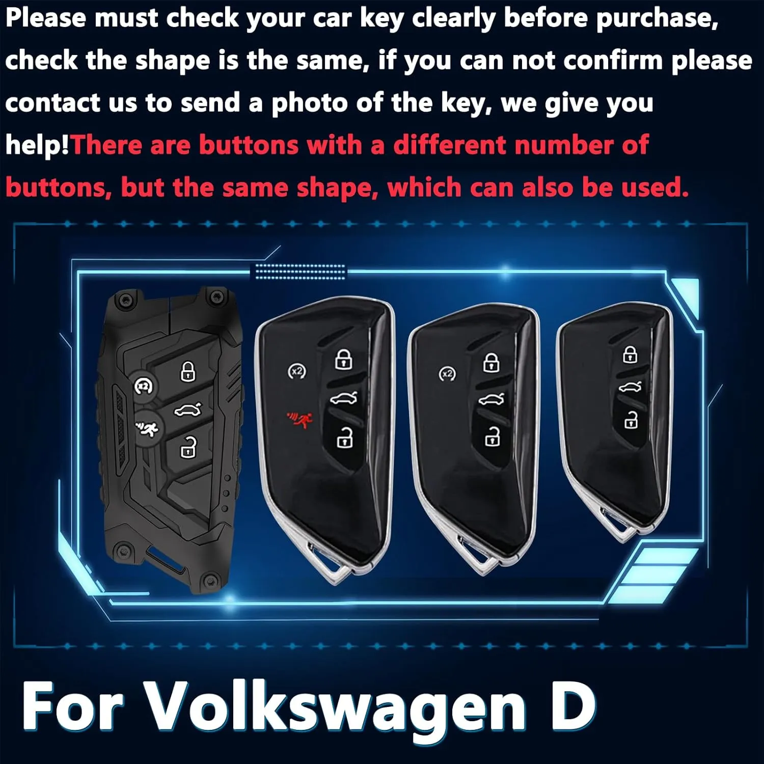 Zinc Alloy Key Fob Cover,Keychain,Full Protection Car Key Case for Volkswagen Golf 8 ID.3 ID.4 Seat Leon MK8 MK4 Ateca Skoda Octavia Atlas GTI VW Smart Keyshell Accessories(NO.108 Black)