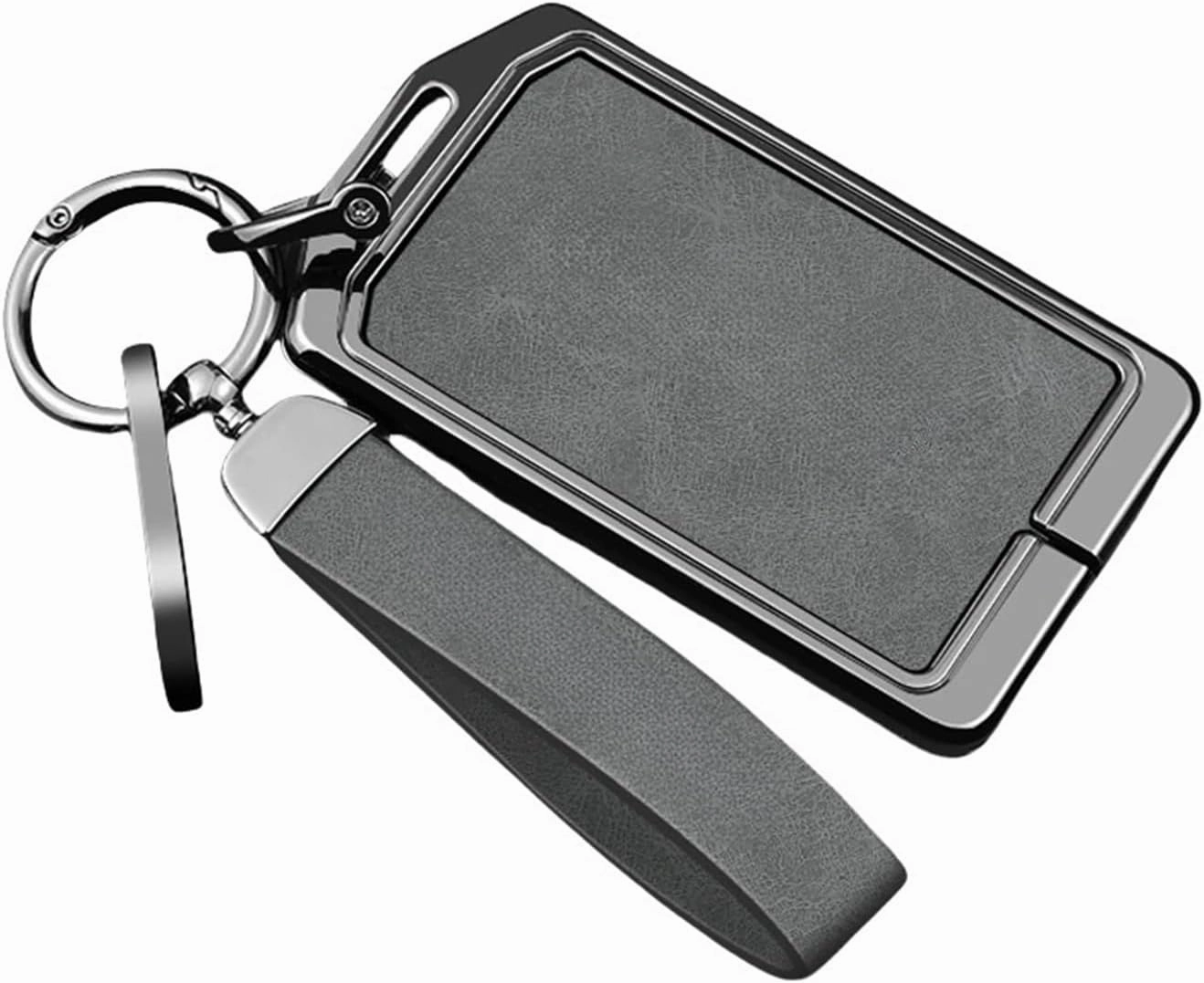 Zinc Alloy Leather Car Smart Remote Key Fob Case Cover Shell Bag Compatible for Extremely Krypton 001 ZEEKR NFC Card Keychain Accessories(A-Style 1Grey2)