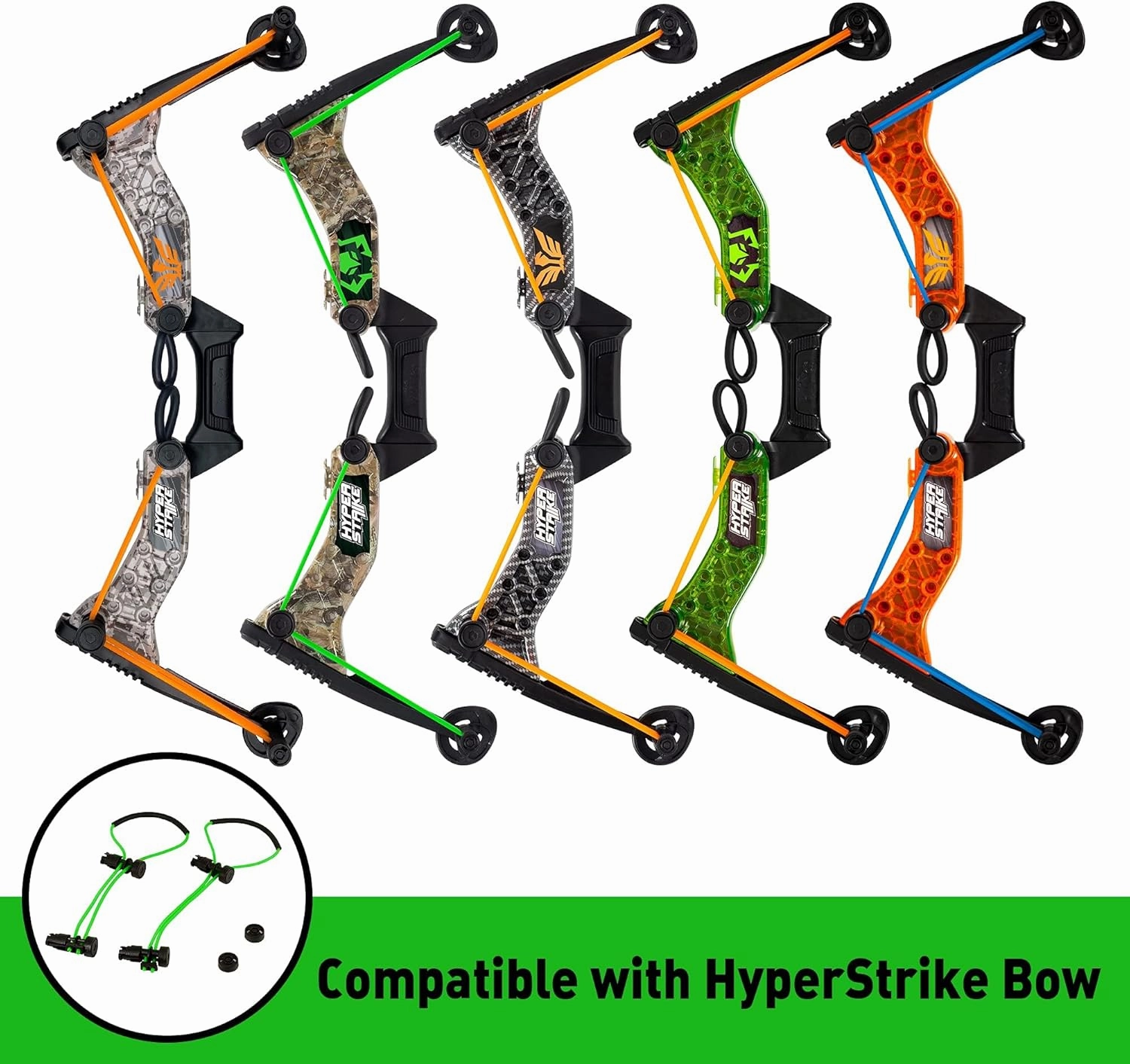 Zing HyperStrike Bow Bungee Replacement and Arrow Refill Pack - Includes 2 Green HyperStrike Bungee Sets and 4 Blue Zonic Whistling Arrows, Launches up to 250 Feet (Blue Arrows   Green Bungees)