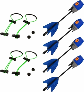 Zing HyperStrike Bow Bungee Replacement and Arrow Refill Pack - Includes 2 Green HyperStrike Bungee Sets and 4 Blue Zonic Whistling Arrows, Launches up to 250 Feet (Blue Arrows   Green Bungees)