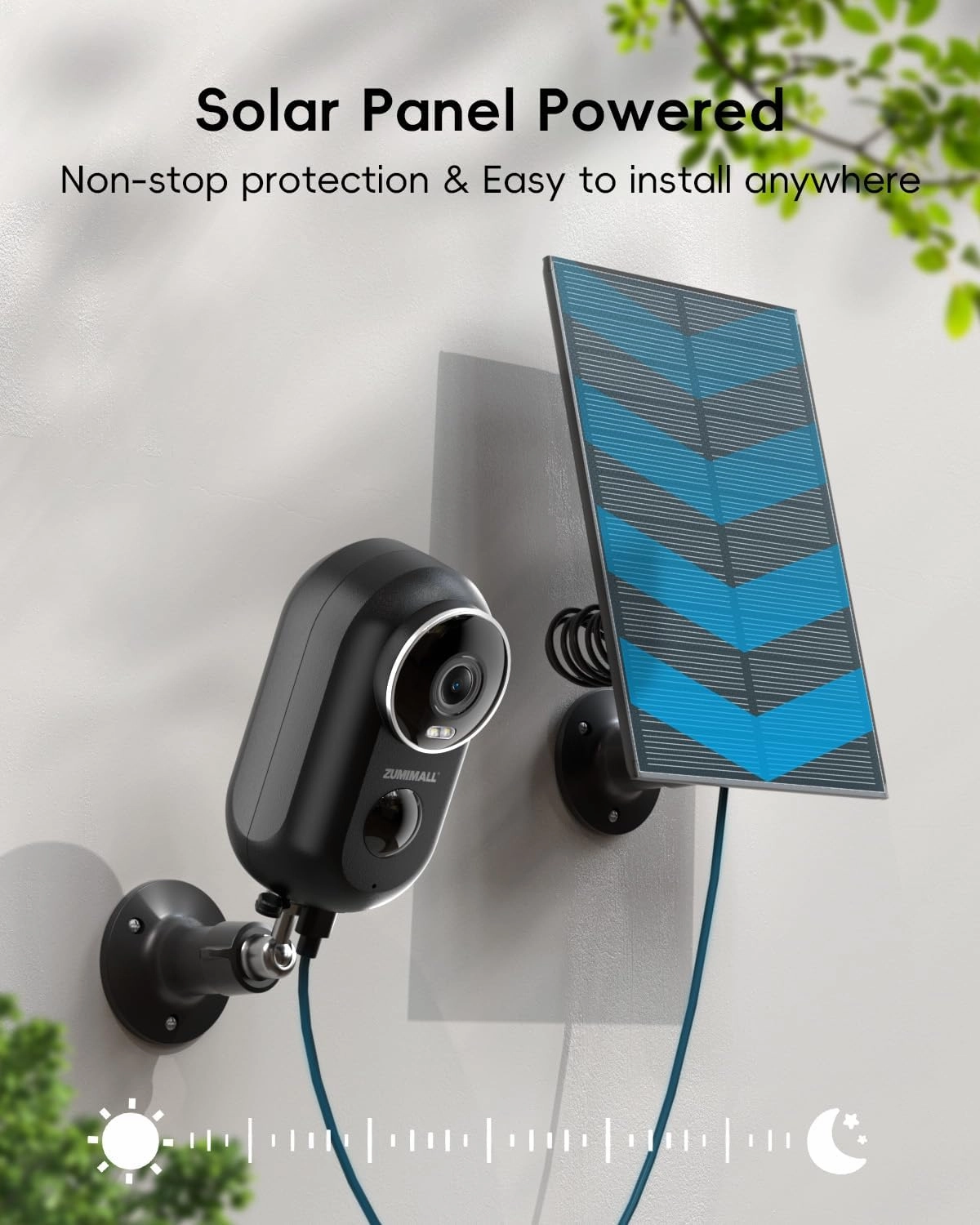 ZUMIMALL Solar Security Cameras Wireless Outdoor, 2K Outdoor Camera Wireless Solar Powered, 2.4G WiFi Battery Camera, 3MP Color Night Vision, Magnetic Mount,Siren,PIR/AI Analyse, IP66, Cloud, Alexa