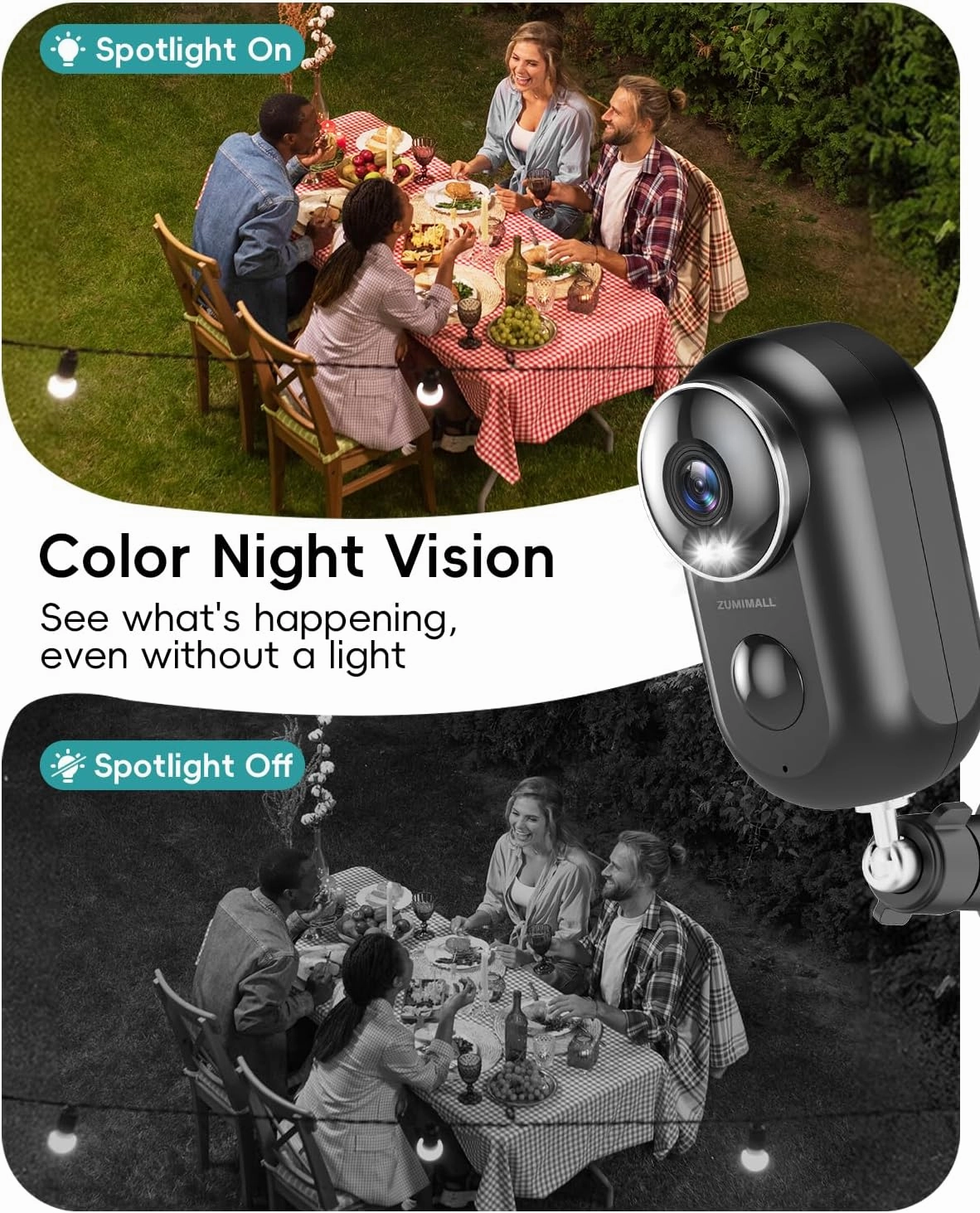 ZUMIMALL Solar Security Cameras Wireless Outdoor, 2K Outdoor Camera Wireless Solar Powered, 2.4G WiFi Battery Camera, 3MP Color Night Vision, Magnetic Mount,Siren,PIR/AI Analyse, IP66, Cloud, Alexa