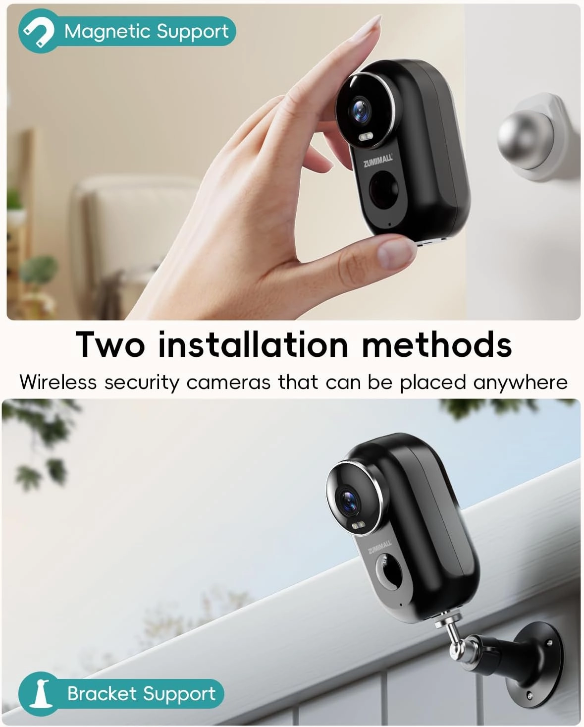 ZUMIMALL Solar Security Cameras Wireless Outdoor, 2K Outdoor Camera Wireless Solar Powered, 2.4G WiFi Battery Camera, 3MP Color Night Vision, Magnetic Mount,Siren,PIR/AI Analyse, IP66, Cloud, Alexa