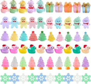 ZXSWEET 60 PCS Christmas Mini Resin Figures Glow in The Dark Miniature Figurines Aquarium Ornaments Charms for Garden Dollhouse Aquarium Home Christmas Snowflake Party